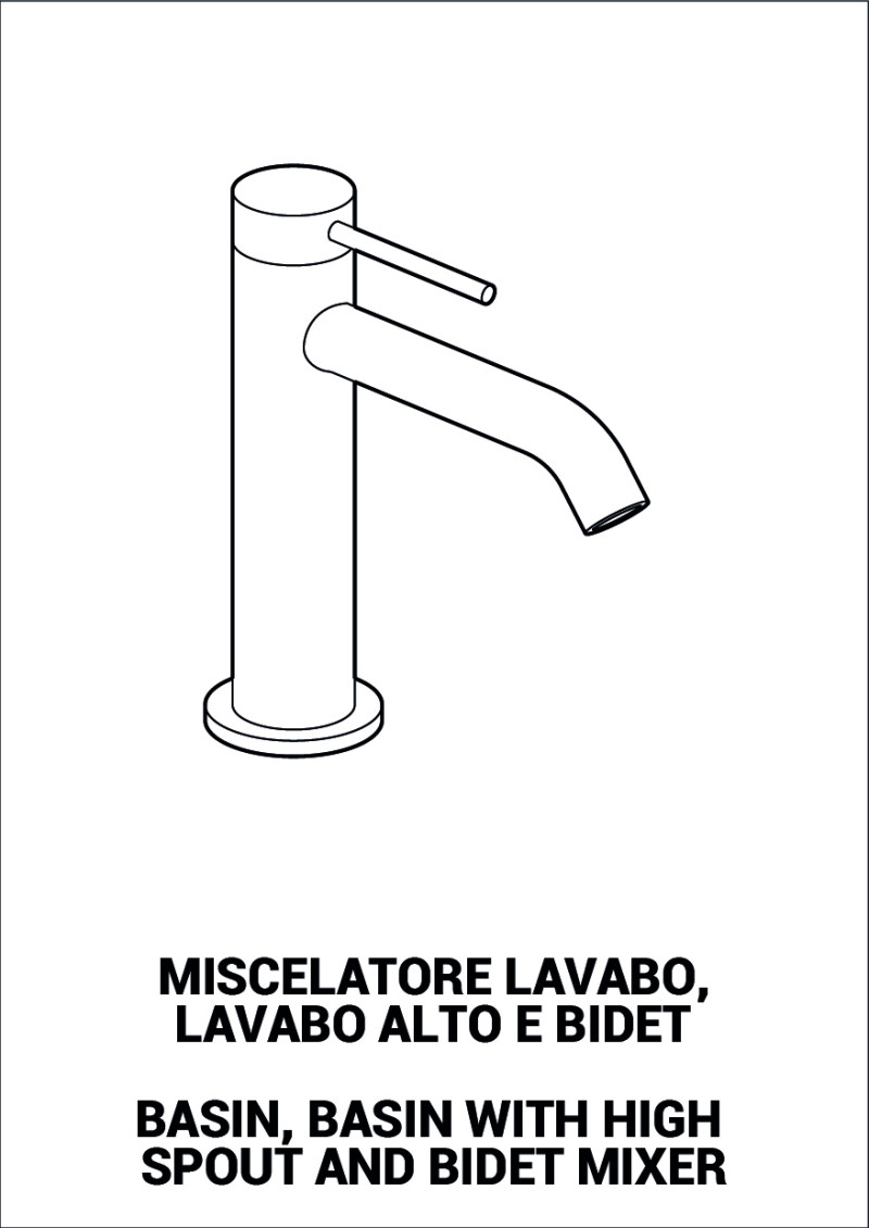 Miscelatore lavabo, lavabo alto e bidet con kit di fissaggio - Stilox, Versilia, Ecostyle e Italia R